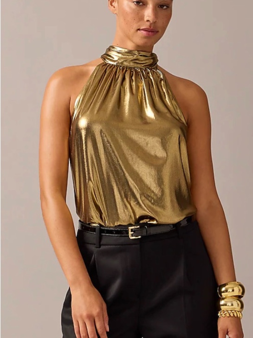 NWT! J. Crew Halter Top with Necktie in Gold Lamé, Size XS